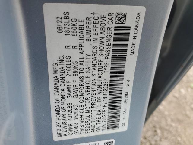 2022 HONDA CIVIC EX - 2HGFE1F77NH322287