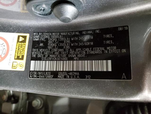 VIN 5TDJZRFH2KS614866 2019 Toyota Highlander, SE no.13