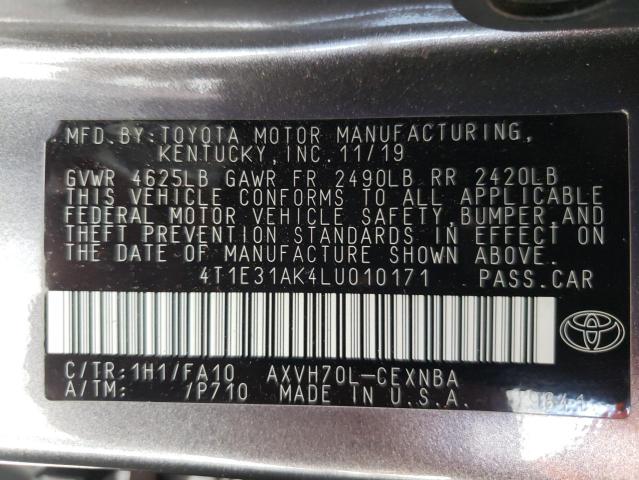 VIN 4T1E31AK4LU010171 2020 Toyota Camry, LE no.12