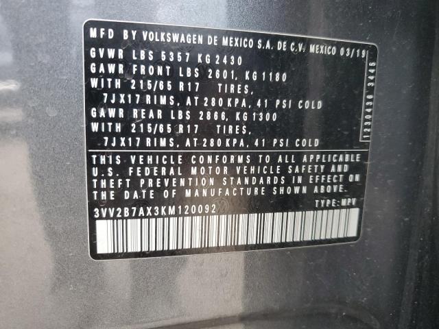 2019 VOLKSWAGEN TIGUAN SE - 3VV2B7AX3KM120092