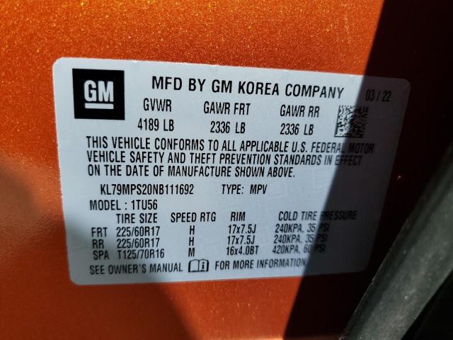 2022 CHEVROLET TRAILBLAZE - KL79MPS20NB111692
