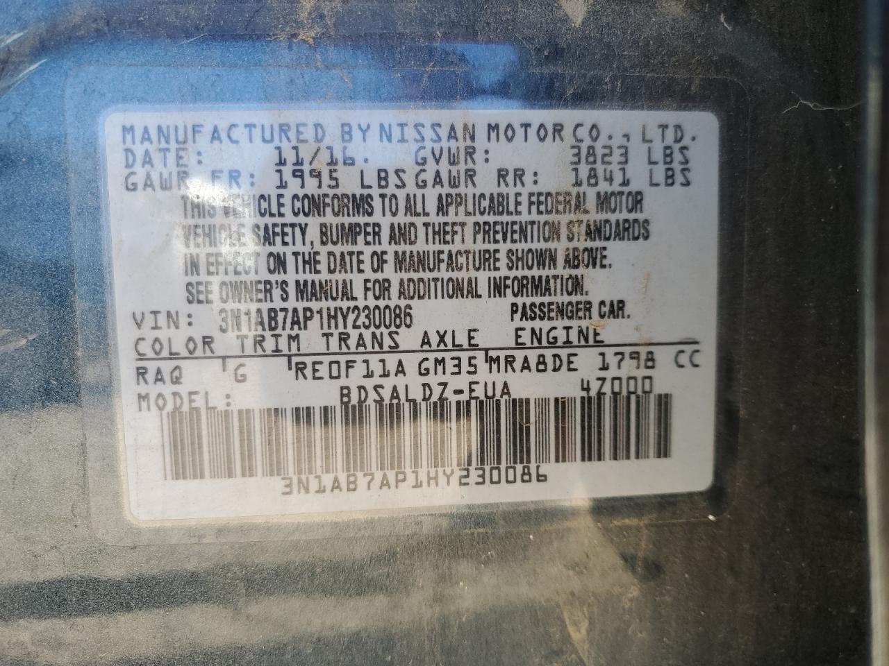 Lot #2893329763 2017 NISSAN SENTRA S