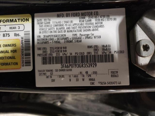 VIN 3FA6P0T93GR353929 2016 Ford Fusion, SE no.12