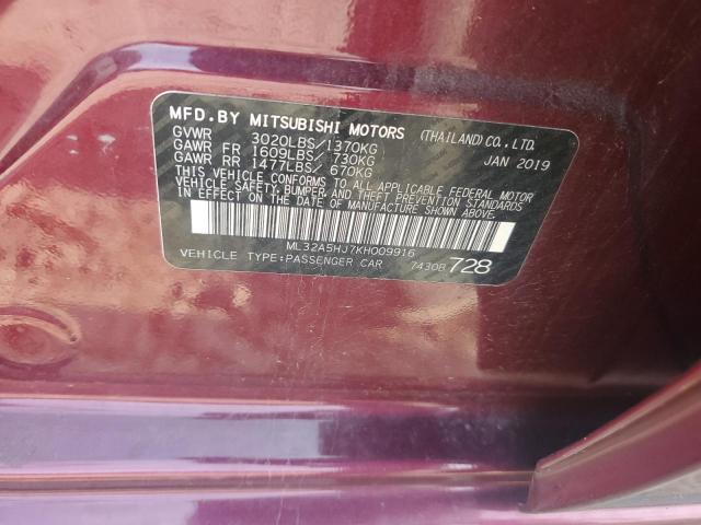 2019 MITSUBISHI MIRAGE LE ML32A5HJ7KH009916
