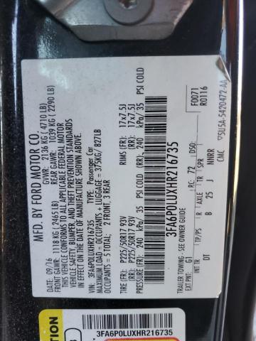 VIN 3FA6P0LUXHR216735 2017 Ford Fusion, Se Hybrid no.12