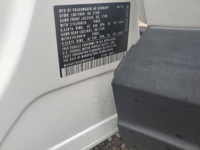2016 VOLKSWAGEN TIGUAN S - WVGAV7AX0GW005938