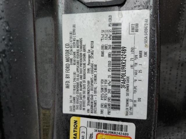 VIN 3FA6P0LU9KR242489 2019 Ford Fusion, SE no.12