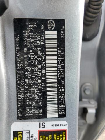 VIN 4T1B11HK6KU241487 2019 Toyota Camry, L no.12