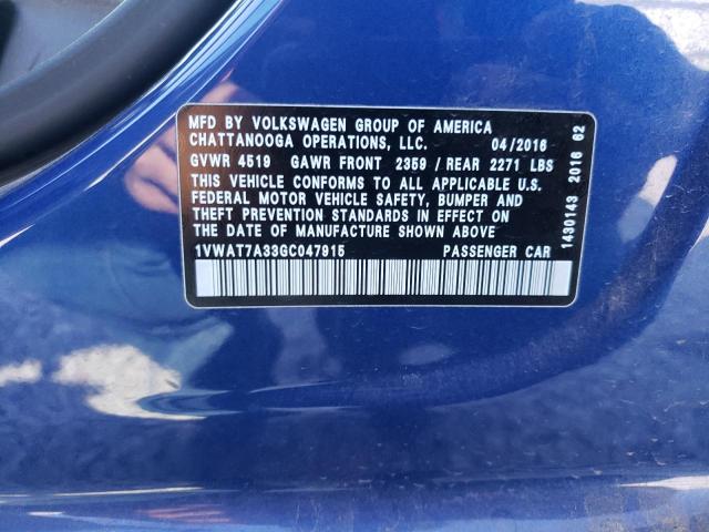 2016 VOLKSWAGEN PASSAT S - 1VWAT7A33GC047915