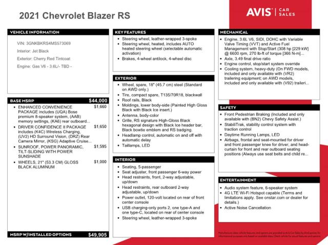 2021 CHEVROLET BLAZER RS - 3GNKBKRS4MS573069
