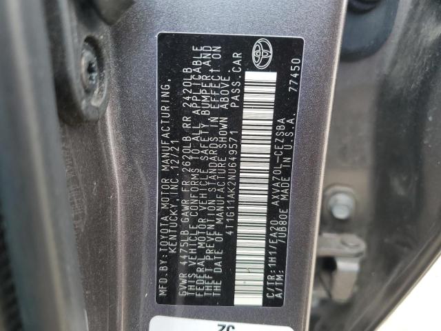 VIN 4T1G11AK2NU649571 2022 Toyota Camry, SE no.12