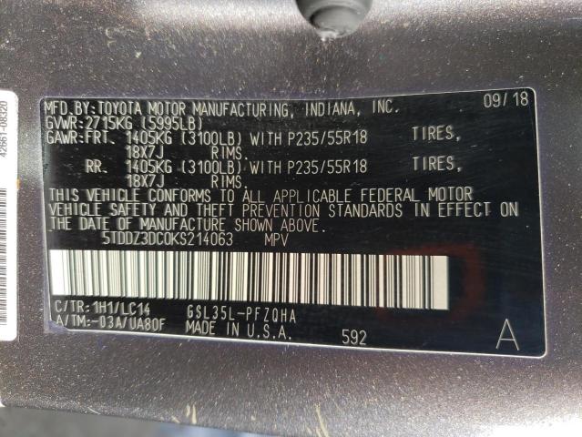 VIN 5TDDZ3DC0KS214063 2019 Toyota Sienna, Xle no.14