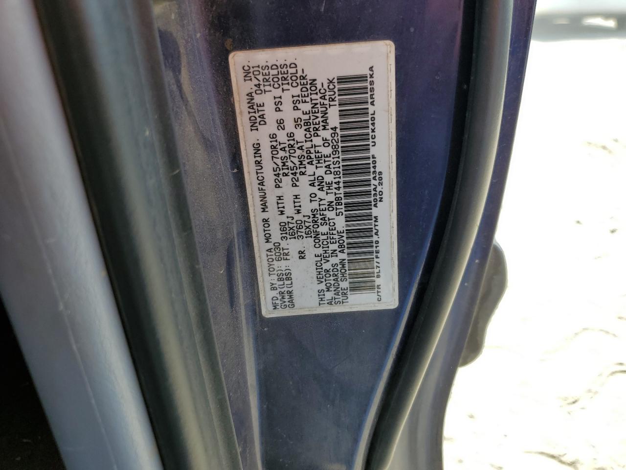 Lot #2971830006 2001 TOYOTA TUNDRA ACC