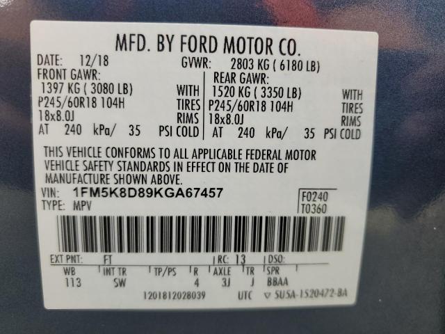 2019 FORD EXPLORER X - 1FM5K8D89KGA67457