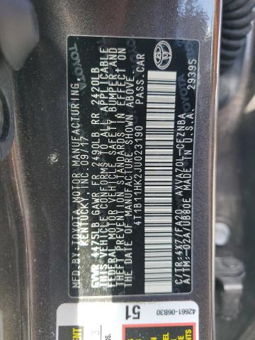 VIN 4T1B11HK2JU023190 2018 Toyota Camry, L no.13