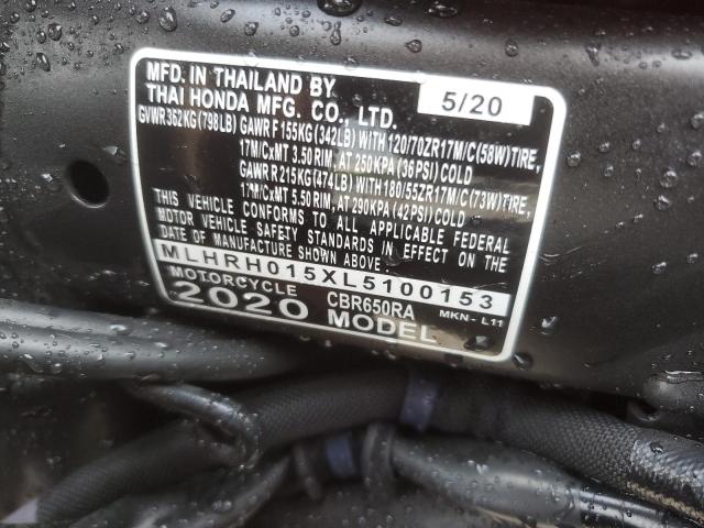 2020 HONDA CBR650 RA MLHRH015XL5100153