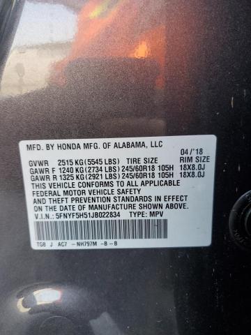 2018 HONDA PILOT EXL - 5FNYF5H51JB022834