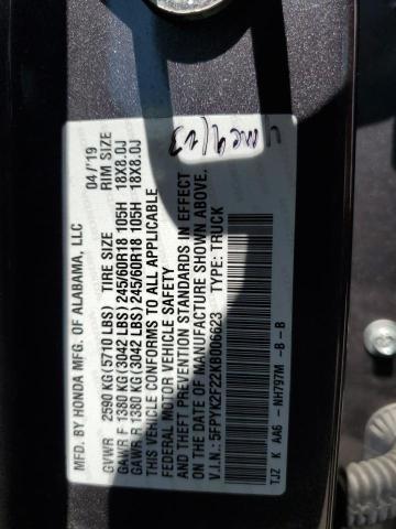 2019 HONDA RIDGELINE - 5FPYK2F22KB006623