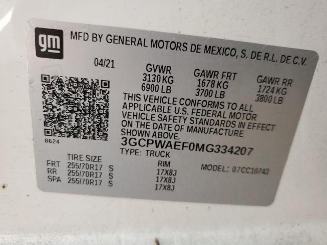 2021 CHEVROLET SILVERADO - 3GCPWAEF0MG334207