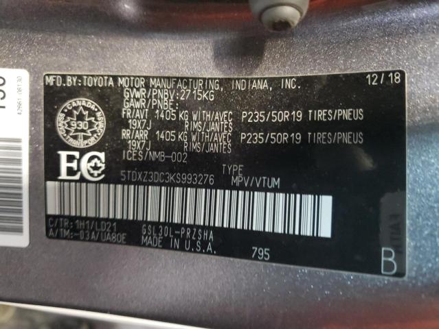 2019 TOYOTA SIENNA SE 5TDXZ3DC3KS993276