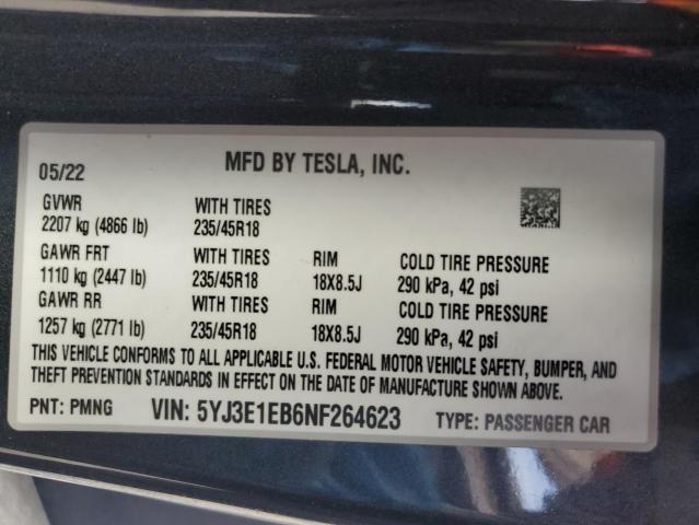 2022 TESLA MODEL 3 - 5YJ3E1EB6NF264623