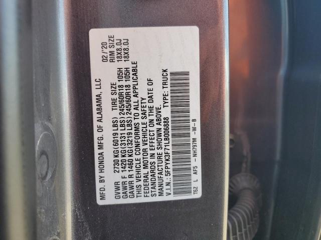 VIN 5FPYK3F71LB006888 2020 Honda Ridgeline, Rtl no.12