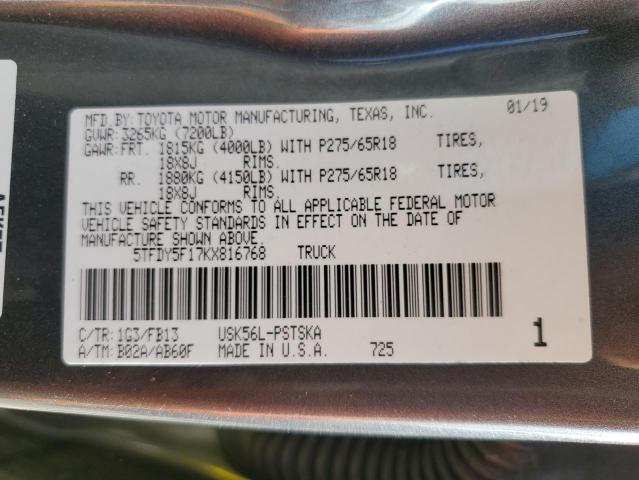 2019 TOYOTA TUNDRA CRE - 5TFDY5F17KX816768