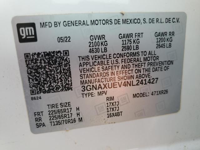2022 CHEVROLET EQUINOX LT - 3GNAXUEV4NL241427