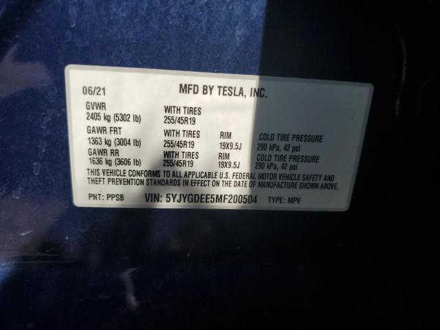 VIN 5YJYGDEE5MF200504 2021 Tesla MODEL Y no.12