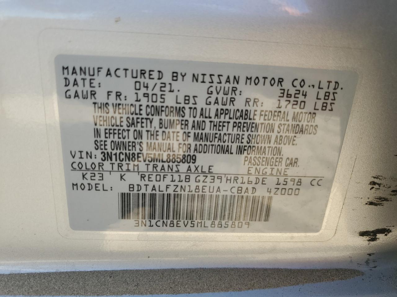 Lot #2979042645 2021 NISSAN VERSA SV