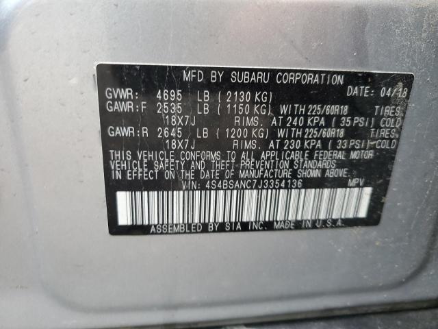 VIN 4S4BSANC7J3354136 2018 Subaru Outback, 2.5I Lim... no.14