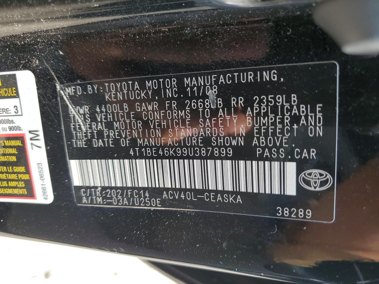 Lot #2843457379 2009 TOYOTA CAMRY BASE