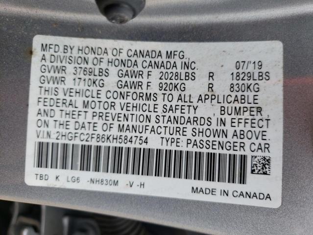 2019 HONDA CIVIC SPOR 2HGFC2F86KH584754