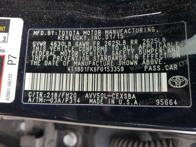 VIN 4T1BD1FK6FU153359 2015 Toyota Camry, Hybrid no.12