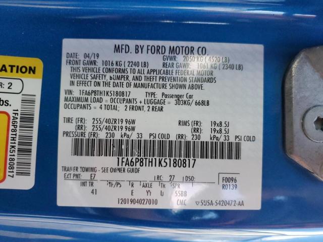 VIN 1FA6P8TH1K5180817 2019 FORD ALL MODELS no.12