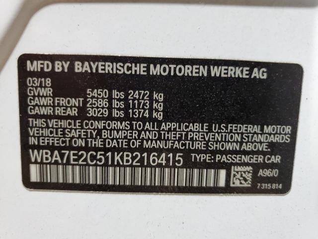 VIN WBA7E2C51KB216415 2019 BMW 7 SERIES no.12