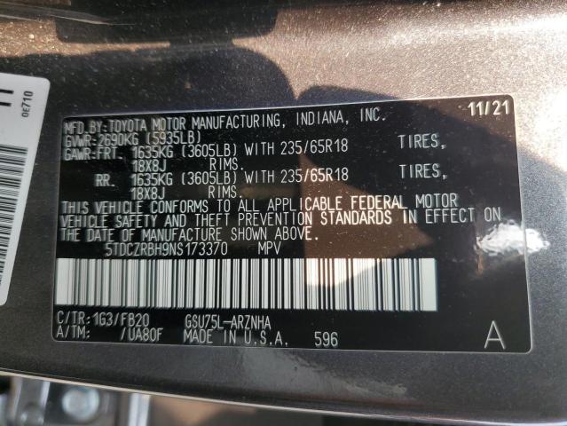 VIN 5TDCZRBH9NS173370 2022 Toyota Highlander, L no.13