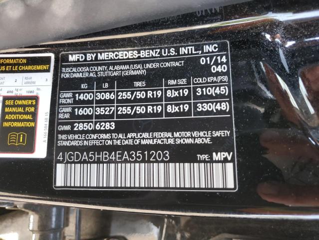 VIN 4JGDA5HB4EA351203 2014 Mercedes-Benz ML-Class, ... no.13