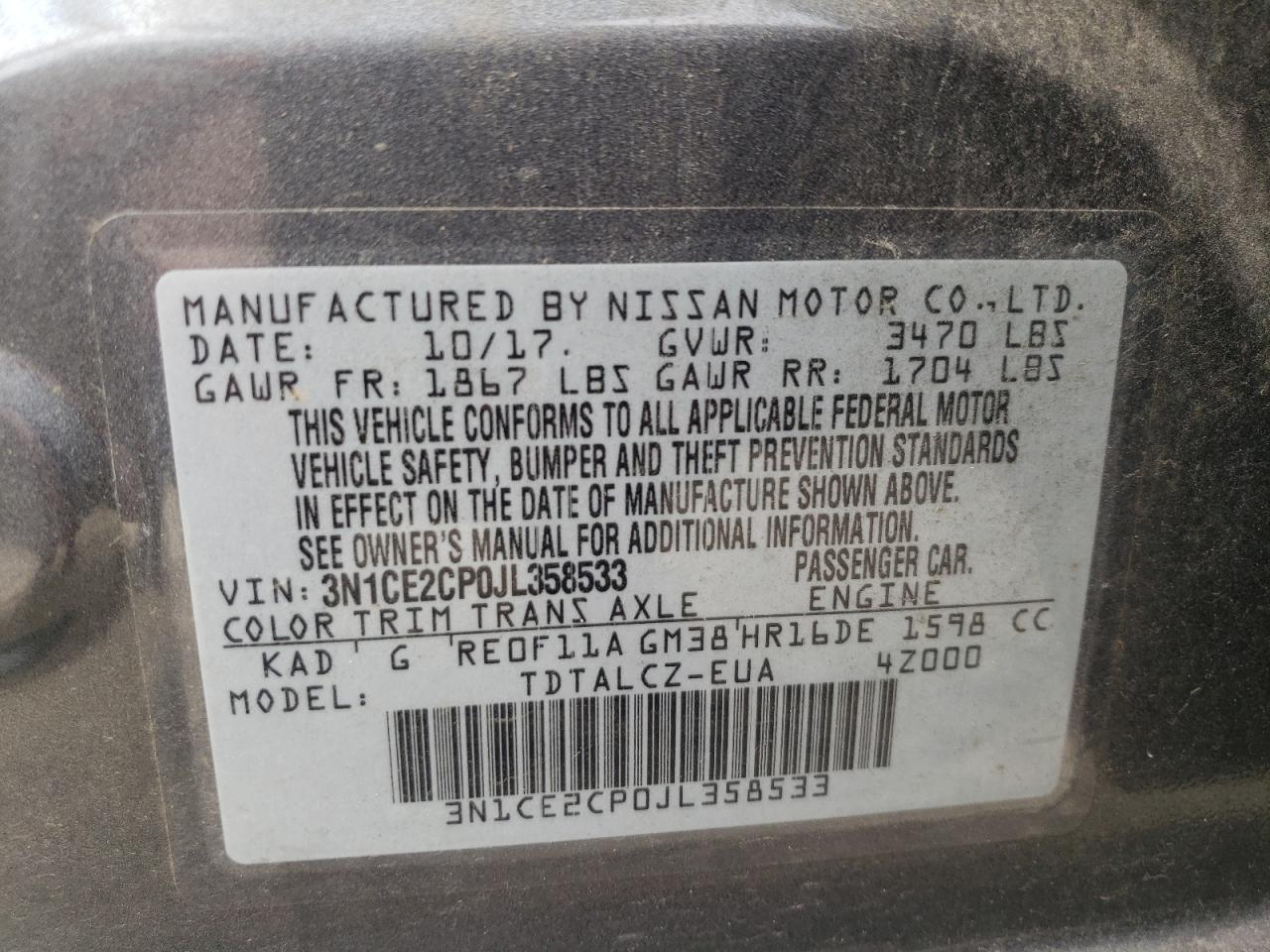 Lot #2905288507 2018 NISSAN VERSA NOTE