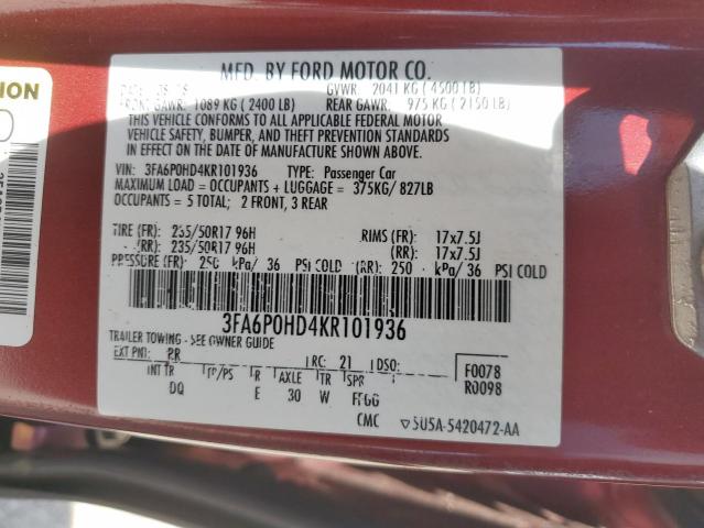 VIN 3FA6P0HD4KR101936 2019 Ford Fusion, SE no.13