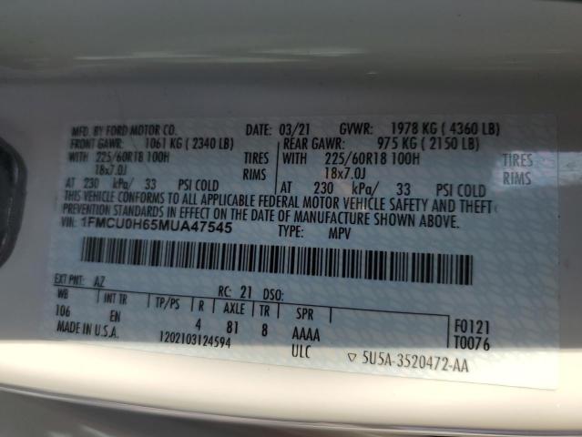 2021 FORD ESCAPE SEL - 1FMCU0H65MUA47545