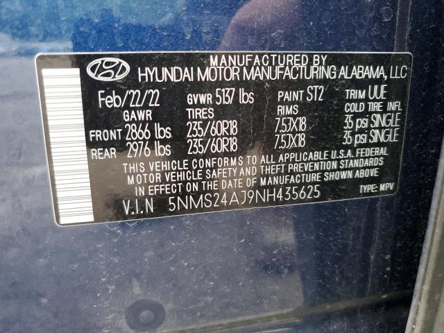 VIN 5NMS24AJ9NH435625 2022 Hyundai Santa Fe, Sel no.14