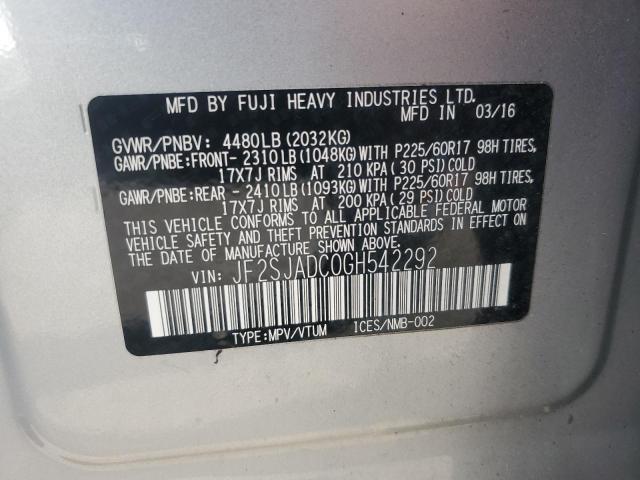 2016 SUBARU FORESTER 2 - JF2SJADC0GH542292