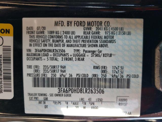 VIN 3FA6P0HD8LR263506 2020 Ford Fusion, SE no.12