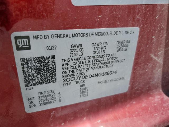 2022 CHEVROLET SILVERADO - 3GCUYDED4NG186674