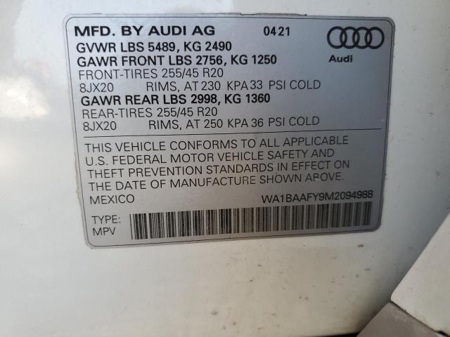 VIN WA1BAAFY9M2094988 2021 Audi Q5, Premium Plus no.13