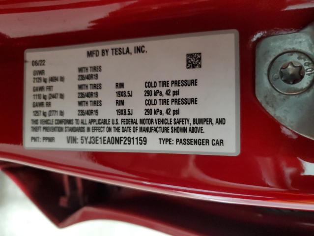 2022 TESLA MODEL 3 - 5YJ3E1EA0NF291159