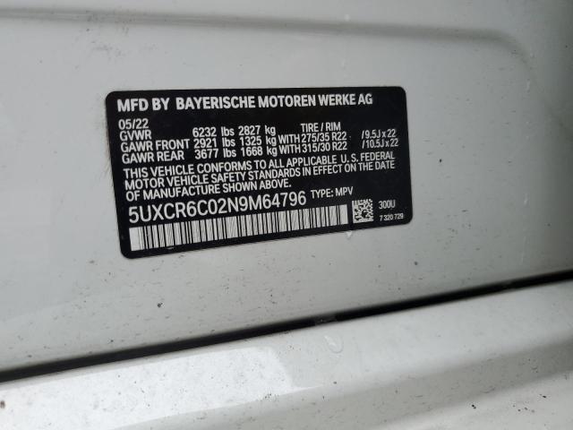 VIN 5UXCR6C02N9M64796 2022 BMW X5, Xdrive40I no.12