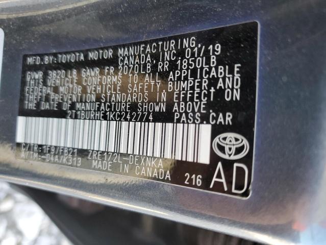 2019 TOYOTA COROLLA L - 2T1BURHE1KC242774