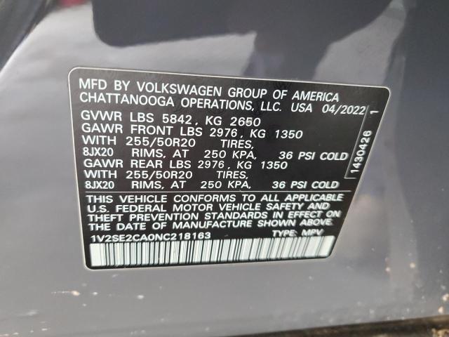 2022 VOLKSWAGEN ATLAS CROS - 1V2SE2CA0NC218163